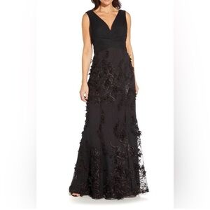 Aidan Mattox Black Embroidered V-Neck Prom Gown